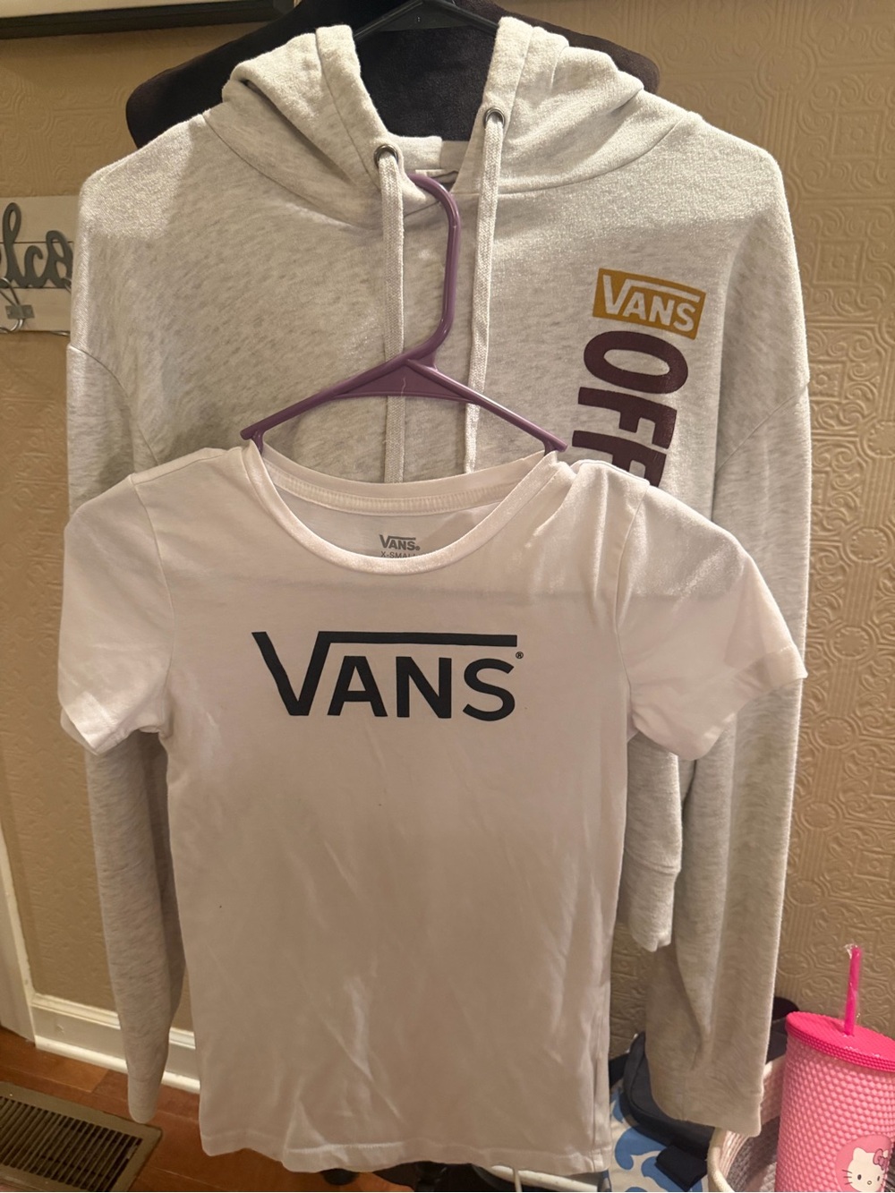 Vans White Tee with Gray Logo + Light Gray Vans Hoodie